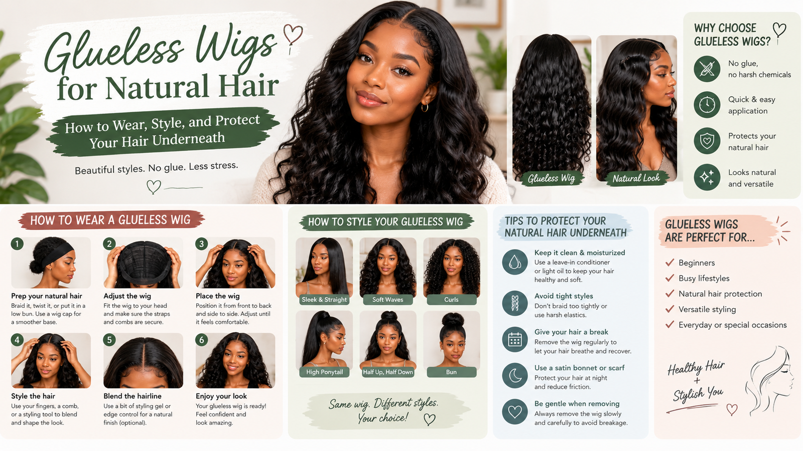 Glueless Wigs for Natural Hair — How to Wear, Style, and Protect Your Hair Underneath